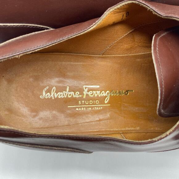Salvatore Ferragamo Brown Leather Monk Strap Buckle Dress Shoes Men's size 13 - Picture 9 of 10